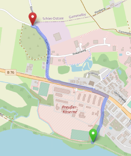 Route zum Koseler Weg auf Openstreetmap-Karte